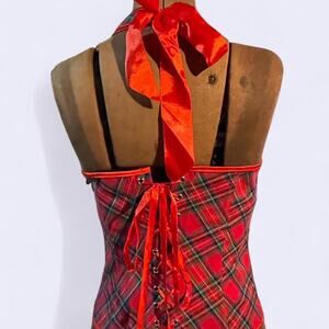 Halter corset top red plaid